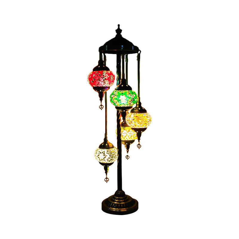 5 Heads Stained Art Glass Floor Light Traditional Beige/Red/Yellow Elliptical Bedroom Standing Lamp Clearhalo 'Floor Lamps' 'Lamps' Lighting' 1950565