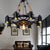 Cylinder Living Room Chandelier Light Rustic Iron 9 Heads Black Rope Ceiling Lighting Fixture with Gear Deco Black Clearhalo 'Ceiling Lights' 'Chandeliers' 'Industrial Chandeliers' 'Industrial' 'Middle Century Chandeliers' 'Tiffany' Lighting' 1950607