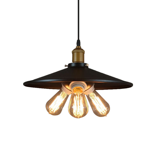 Black Finish 3 Bulbs Chandelier Lighting Antiqued Metal Wide Flared Hanging Pendant Light for Dining Room Clearhalo 'Cast Iron' 'Ceiling Lights' 'Chandeliers' 'Industrial Chandeliers' 'Industrial' 'Metal' 'Middle Century Chandeliers' 'Rustic Chandeliers' 'Tiffany' Lighting' 1950625