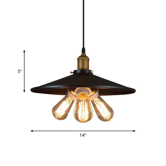 Black Finish 3 Bulbs Chandelier Lighting Antiqued Metal Wide Flared Hanging Pendant Light for Dining Room Clearhalo 'Cast Iron' 'Ceiling Lights' 'Chandeliers' 'Industrial Chandeliers' 'Industrial' 'Metal' 'Middle Century Chandeliers' 'Rustic Chandeliers' 'Tiffany' Lighting' 1950626