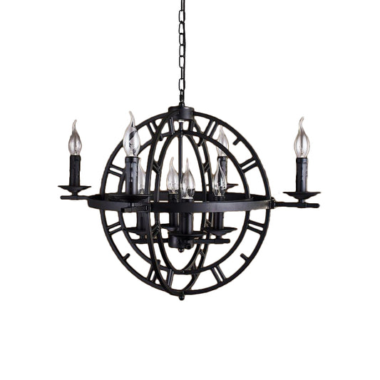 Industrial Globe Cage Chandelier Lighting Fixture 6-Bulb Iron Ceiling Light in Bronze/Black with Candle Design Clearhalo 'Cast Iron' 'Ceiling Lights' 'Chandeliers' 'Industrial Chandeliers' 'Industrial' 'Metal' 'Middle Century Chandeliers' 'Rustic Chandeliers' 'Tiffany' Lighting' 1950630