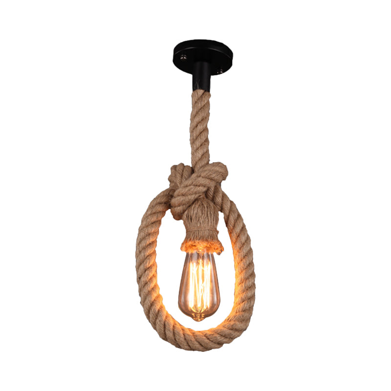 Exposed Bulb Rope Ceiling Pendant Loft 1 Light Restaurant Adjustable Hanging Light Fixture in Black with Ring Design Clearhalo 'Ceiling Lights' 'Industrial Pendants' 'Industrial' 'Middle Century Pendants' 'Pendant Lights' 'Pendants' 'Tiffany' Lighting' 1950698