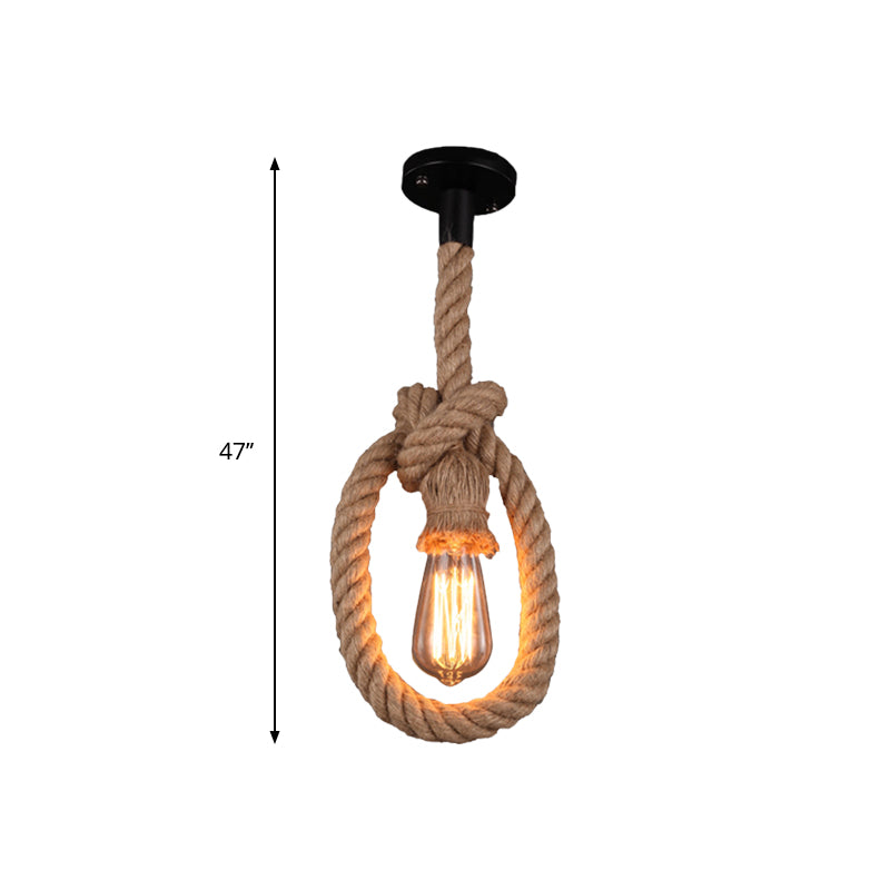 Exposed Bulb Rope Ceiling Pendant Loft 1 Light Restaurant Adjustable Hanging Light Fixture in Black with Ring Design Clearhalo 'Ceiling Lights' 'Industrial Pendants' 'Industrial' 'Middle Century Pendants' 'Pendant Lights' 'Pendants' 'Tiffany' Lighting' 1950699