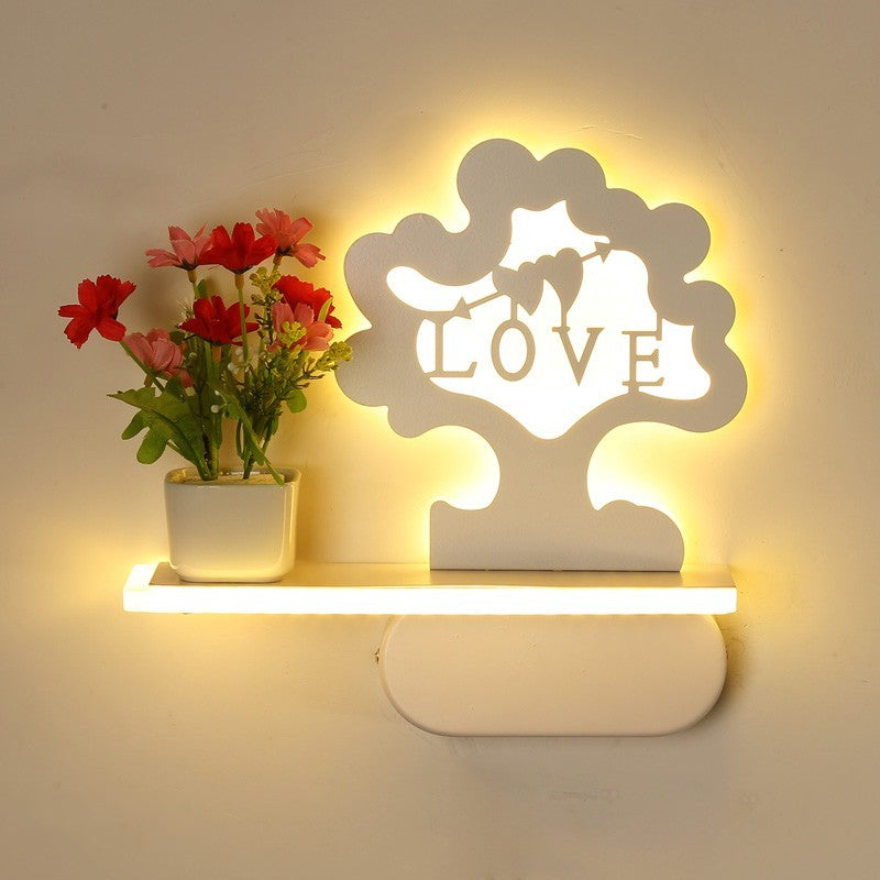 Modern Cute Tree Wall Light with Shelf Acrylic Sconce Light in White for Kids Bedroom White Letter Clearhalo 'Wall Lamps & Sconces' 'Wall Lights' Lighting' 195185