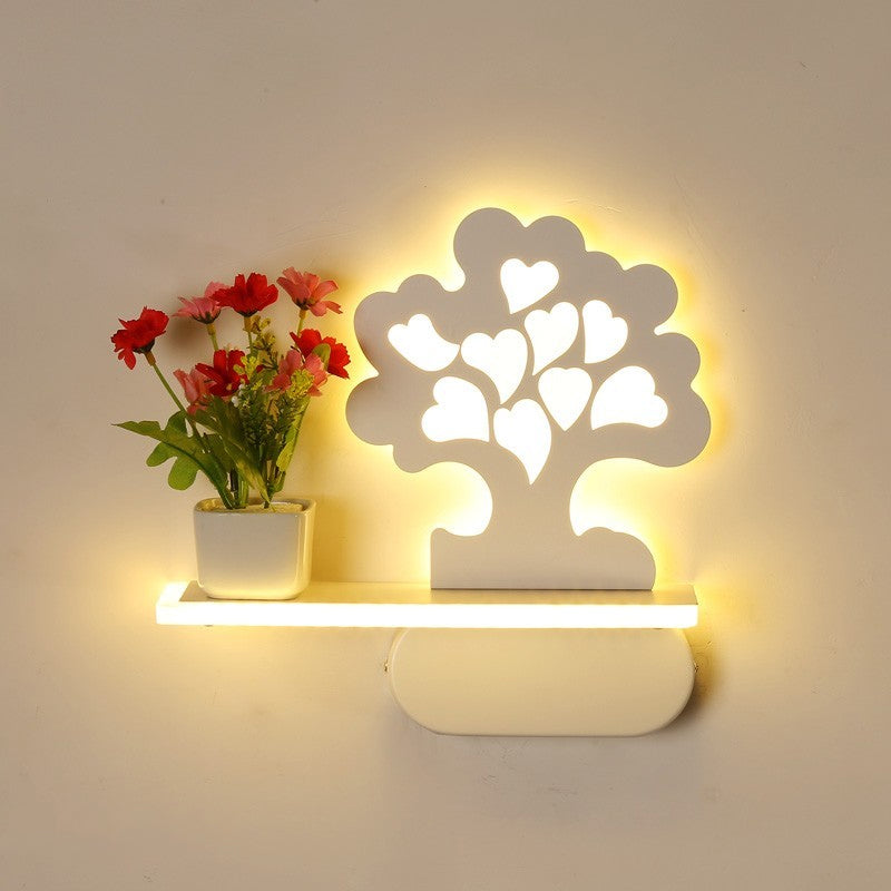 Modern Cute Tree Wall Light with Shelf Acrylic Sconce Light in White for Kids Bedroom White Loving Heart Clearhalo 'Wall Lamps & Sconces' 'Wall Lights' Lighting' 195189