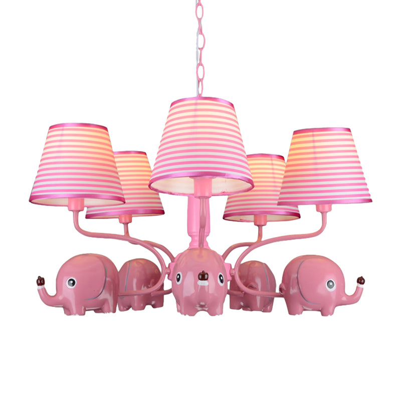 Baby Elephant Ceiling Pendant 5 Heads Animal Resin Chandelier with Stripe Shade for Kindergarten Clearhalo 'Ceiling Lights' 'Chandeliers' Lighting' options 195252