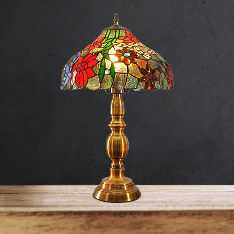 Bowl Task Lighting Traditional Cut Glass 1 Head Brass Night Table Light with Flower and Bird Pattern Clearhalo 'Lamps' 'Table Lamps' Lighting' 1952637