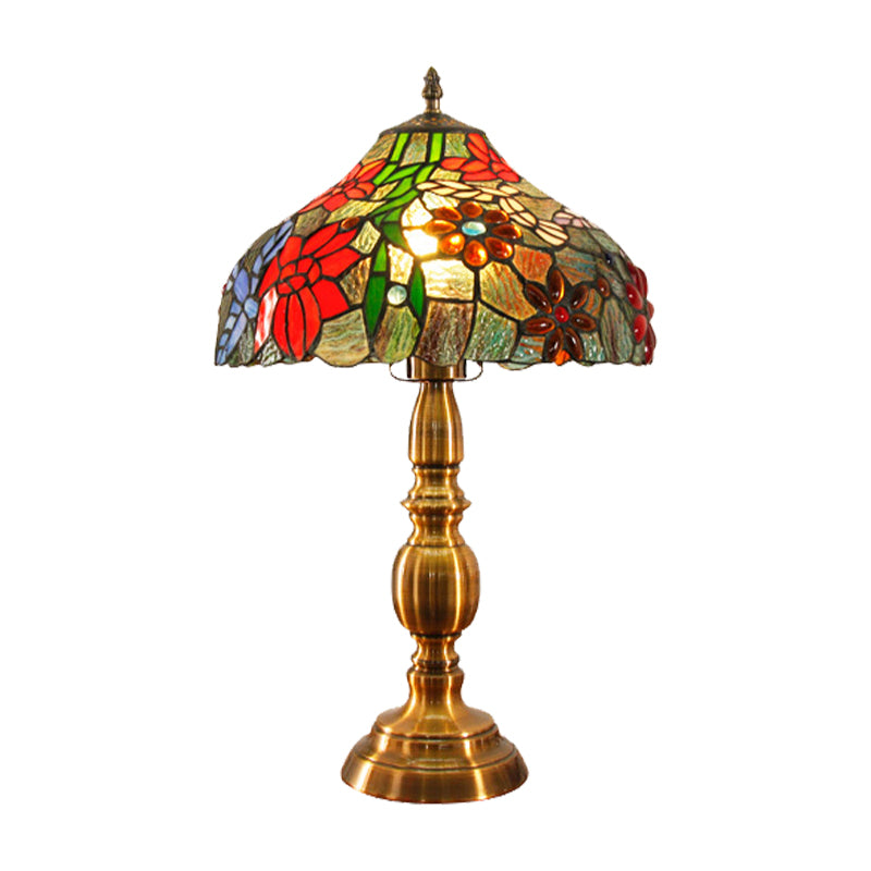 Bowl Task Lighting Traditional Cut Glass 1 Head Brass Night Table Light with Flower and Bird Pattern Clearhalo 'Lamps' 'Table Lamps' Lighting' 1952638