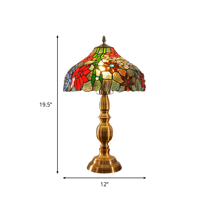 Bowl Task Lighting Traditional Cut Glass 1 Head Brass Night Table Light with Flower and Bird Pattern Clearhalo 'Lamps' 'Table Lamps' Lighting' 1952639
