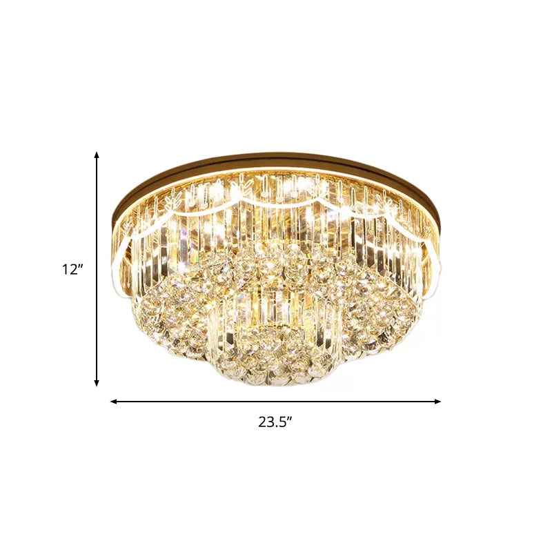 Cut Crystal Clear Flush Light 2-Tiered Round 8 Bulbs Modern Ceiling Mounted Light for Bedroom Clearhalo 'Ceiling Lights' 'Close To Ceiling Lights' 'Close to ceiling' 'Flush mount' Lighting' 1952642