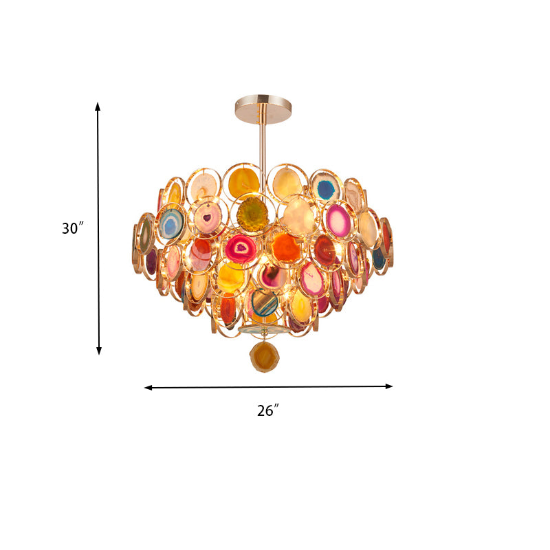 Gold 5-Tiered Ceiling Pendant Modern 12-Light Metal Chandelier Light with Colorful Agates Clearhalo 'Ceiling Lights' 'Chandeliers' 'Modern Chandeliers' 'Modern' Lighting' 1952671