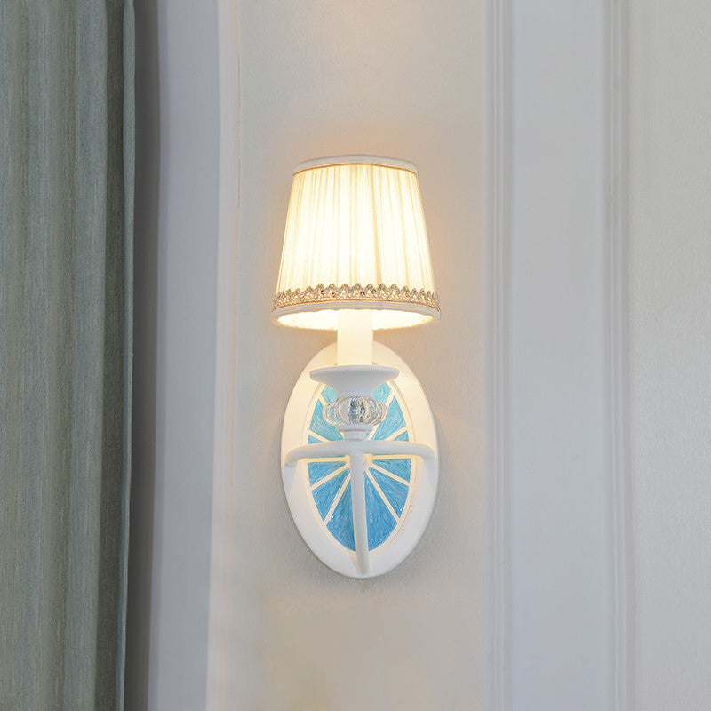 Modern Fold Tapered Shade Wall Light with Wheel Metal 1 Light Wall Lamp in White White Clearhalo 'Wall Lamps & Sconces' 'Wall Lights' Lighting' 195328