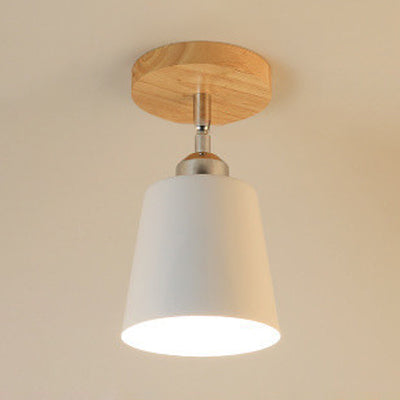 1 Bulb Close to Ceiling Light Nordic Tapered Shade Metal Semi-Flush Mount Light with Wooden Canopy in Black/White White Clearhalo 'Ceiling Lights' 'Close To Ceiling Lights' 'Close to ceiling' 'Semi-flushmount' Lighting' 19550