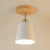 1 Bulb Close to Ceiling Light Nordic Tapered Shade Metal Semi-Flush Mount Light with Wooden Canopy in Black/White White Clearhalo 'Ceiling Lights' 'Close To Ceiling Lights' 'Close to ceiling' 'Semi-flushmount' Lighting' 19550