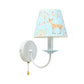 Animal Sika Deer Wall Light with Pull Chain Fabric 1 Light Blue Wall Sconce for Girls Bedroom Clearhalo 'Wall Lamps & Sconces' 'Wall Lights' Lighting' 195525