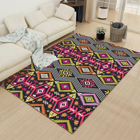 Indian Tribal Diamond Stylish Rug Striped Geometric Area Rug Polyester Pet Friendly Stain Resistant Indoor Rug Black Clearhalo 'Area Rug' 'Rugs' 'Southwestern' Rug' 1955320