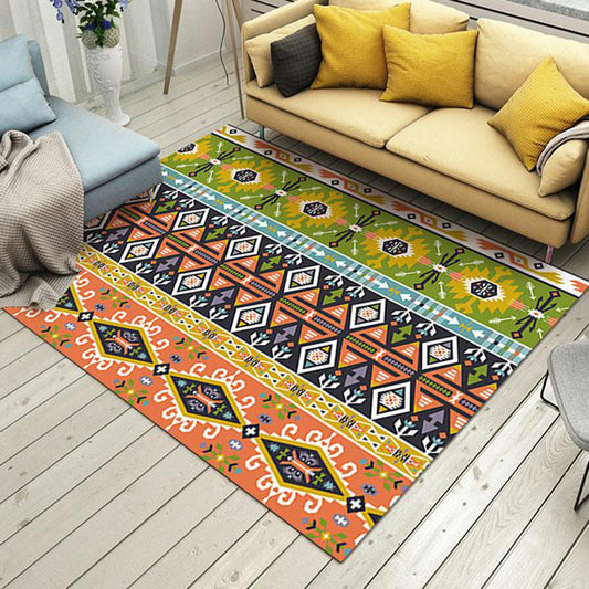 Tribal Stain Resistant Indoor Rug Ethnic Striped Geometric Area Rug Orange and Green Polyester Pet Friendly Rug Yellow-Red Clearhalo 'Area Rug' 'Rugs' 'Southwestern' Rug' 1955337