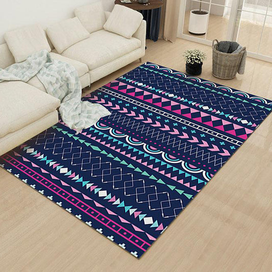 Striped Geometric Area Rug wiht Lattice and Diamond Polyester Pet Friendly Stain Resistant Indoor Rug in Blue and Purple Navy Clearhalo 'Area Rug' 'Rugs' 'Southwestern' Rug' 1955347