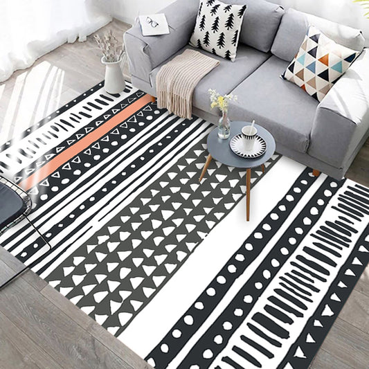 Black and White Geometric Rug with Lines and Triangles Southwestern Pet Friendly Area Carpet for Living Room Turquoise Clearhalo 'Area Rug' 'Rugs' 'Southwestern' Rug' 1955367