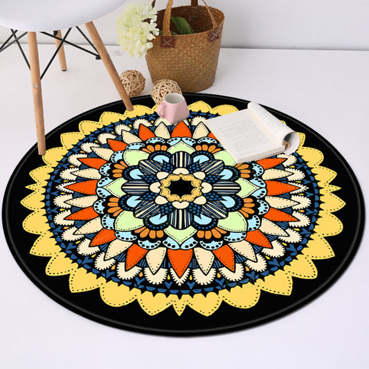 Yellow and Black Americana Rug Polyester Southwestern Rug Non-Slip Backing Area Rug for Bedroom Yellow
