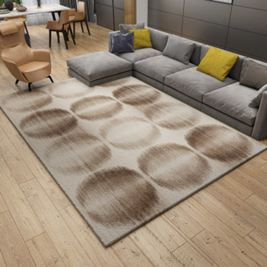 Brown Bedroom Rug Novelty Circle Triangle Stripe Pattern Area Rug Polyester Washable Carpet Khaki