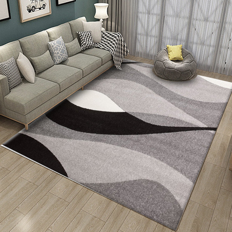 Novelty Stripe Curve Pattern Rug in Black and Grey Polyester Carpet Washable Area Rug for Living Room Gray-Purple Clearhalo 'Area Rug' 'Rug' 1955469