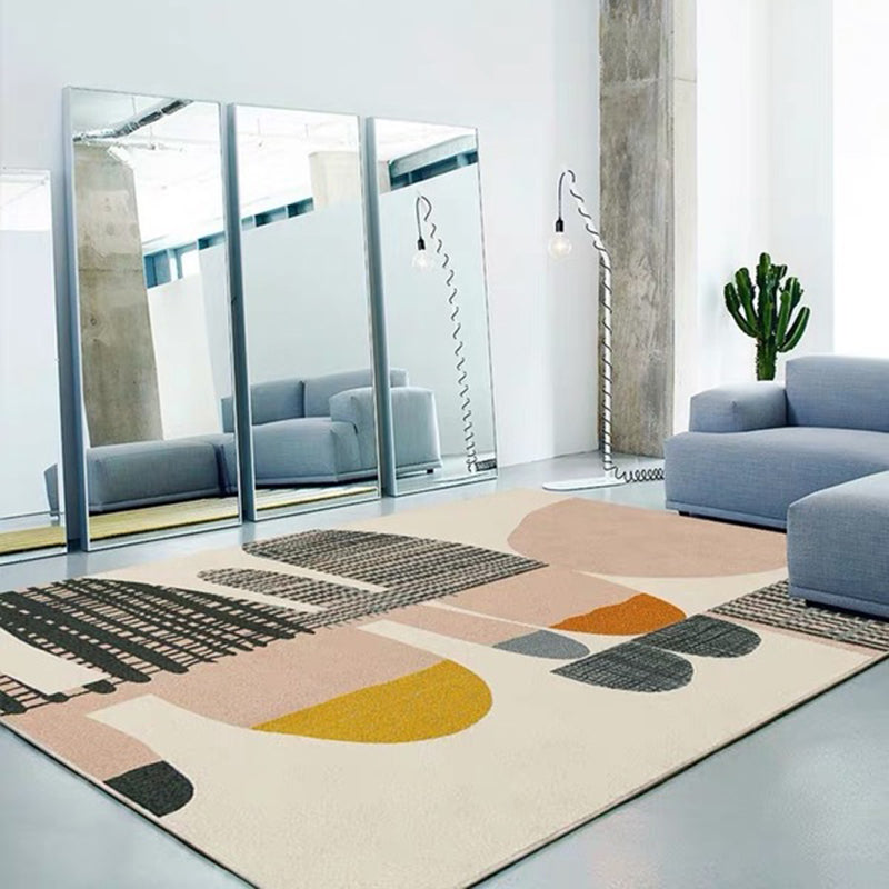 Ivory Bedroom Rug Novelty Stripe Color Block Pattern Rug Polyester Washable Area Rug Beige Clearhalo 'Area Rug' 'Rug' 1955476