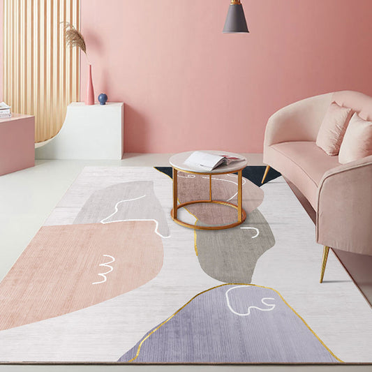 Novelty Colorblock Stripe Print Rug Multicolor Polyester Carpet Washable Area Rug for Home Decoration Purple-Pink