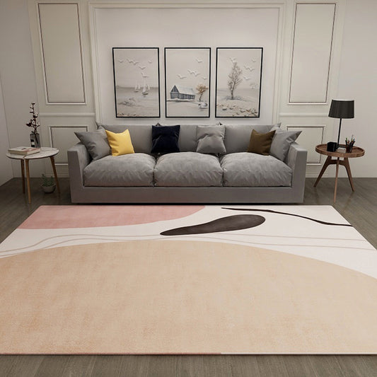 Scandinavian Novelty Rug in Ivory Color Block Lines Print Area Rug Polyester Washable Carpet for Living Room Light Apricot