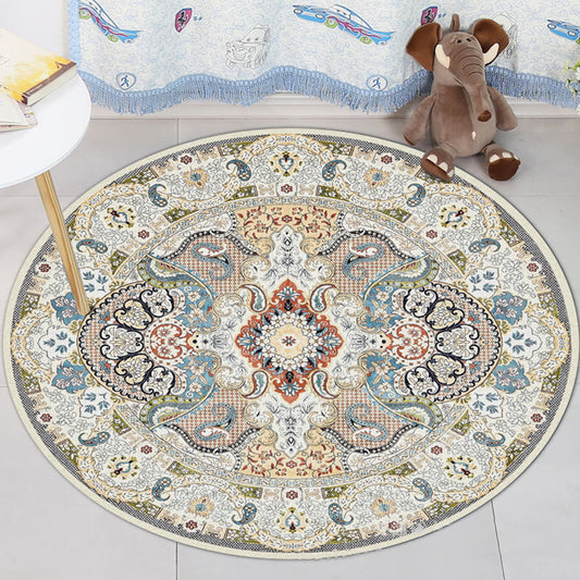 Blue and White Moroccan Rug Polyester Floral Paisley Rug Non-Slip Backing Area Rug Machine Washable for Living Room Blue-White Clearhalo 'Area Rug' 'Moroccan' 'Rugs' Rug' 1955491