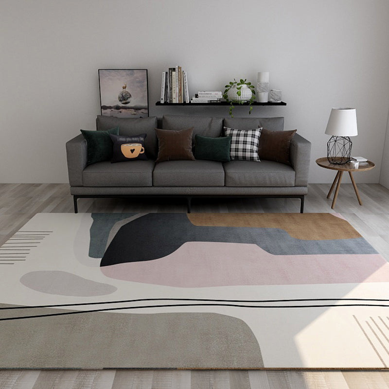Ivory Novelty Rug Polyester Colorblock Stripe Pattern Rug Washable Carpet for Home Decoration Gray-Coffee Clearhalo 'Area Rug' 'Rug' 1955509