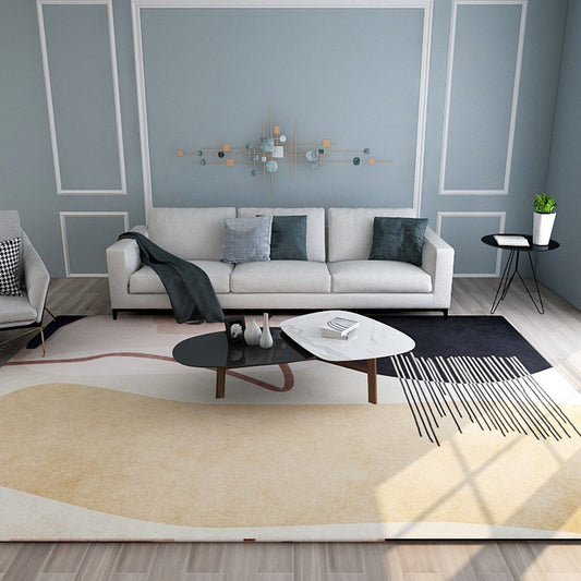 Ivory Novelty Rug Polyester Colorblock Stripe Pattern Rug Washable Carpet for Home Decoration Light Yellow