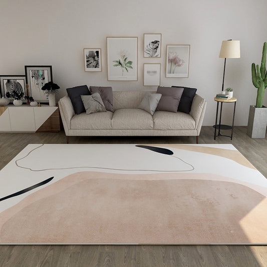 Contemporary Color Block Print Rug in Ivory Novelty Rug Polyester Washable Area Rug for Bedroom Light Orange