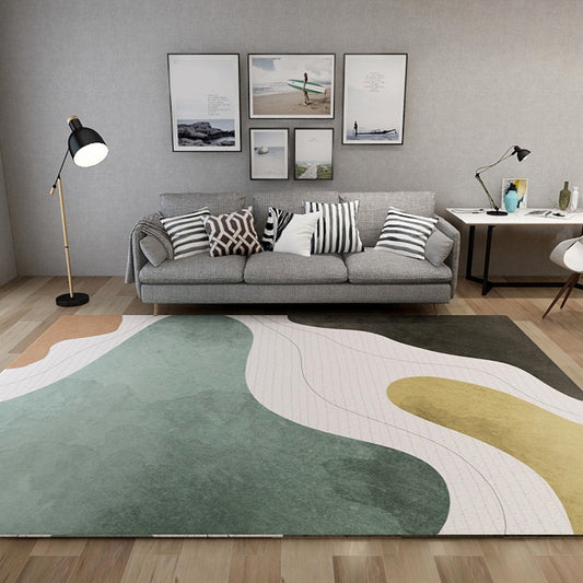 Novelty Living Room Rug Multicolor Color Block Stripe Print Carpet Polyester Washable Area Rug Blackish Green