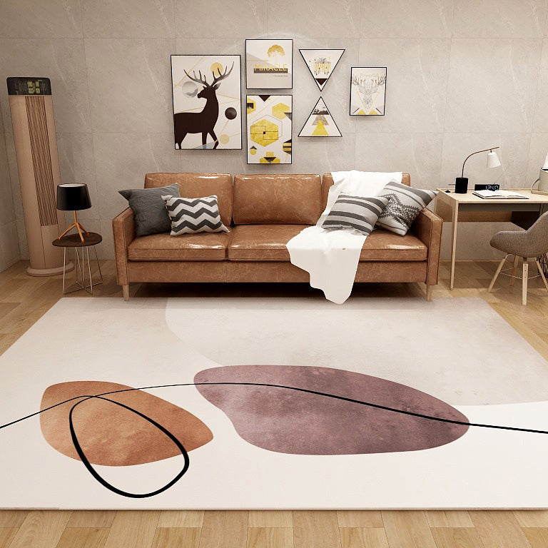 Ivory Novelty Rug Polyester Colorblock Line Pattern Rug Washable Carpet for Bedroom Light Apricot Clearhalo 'Area Rug' 'Rug' 1955533