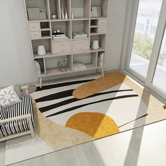 Modern Colorblock Stripe Print Rug in Ivory Novelty Rug Polyester Washable Area Rug for Living Room Yellow