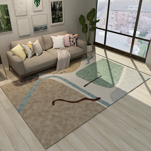 Colorful Novelty Rug Polyester Colorblock Lines Pattern Rug Washable Carpet for Bedroom Brown