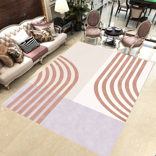 Simple Colorblock Stripe Print Rug Colorful Novelty Rug Polyester Washable Area Rug for Living Room Purple