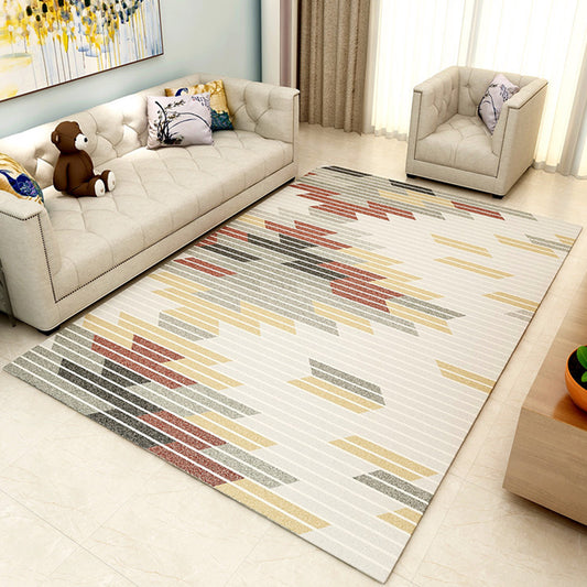 White and Blue Simple Rug Polyester Geometric Striped Pattern Rug Washable Area Rug for Bedroom Cream