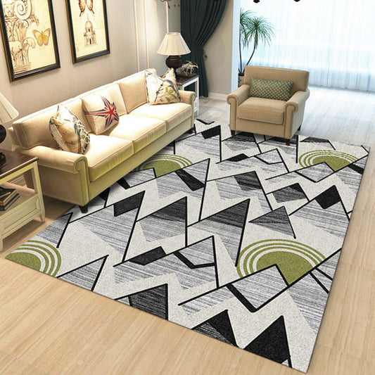 Nordic Novelty Rug in Ivory Geometry Triangle Print Area Rug Polyester Washable Carpet for Living Room Green