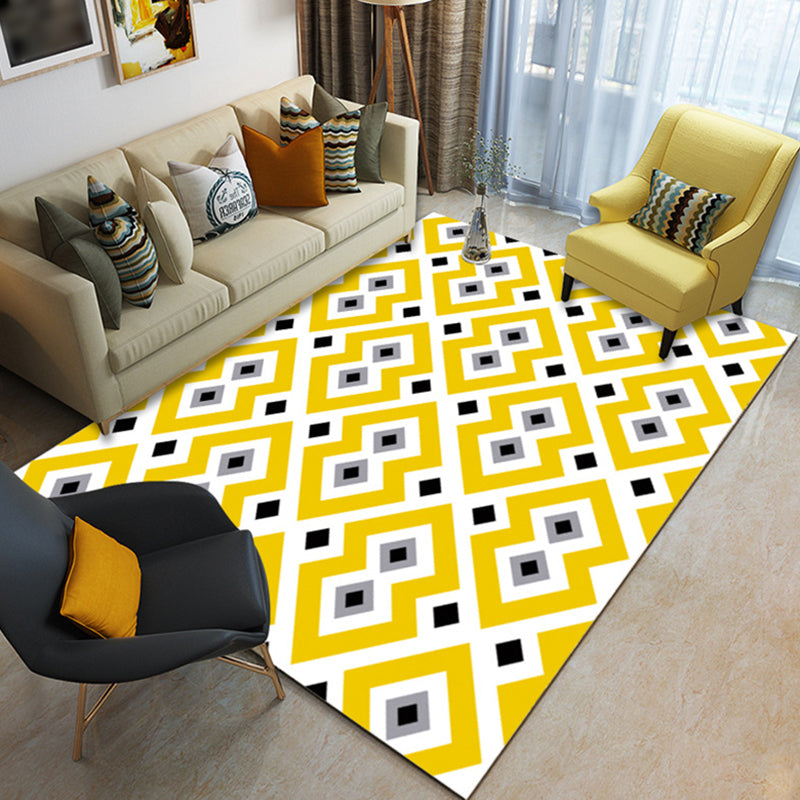 Modern Geometric Rug Yellow and Golden Polyester Rug Washable Area Rug ...