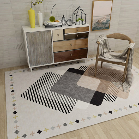 Novelty Geometric Diamond Print Rug in Ivory Polyester Carpet Washable Area Rug for Home Decoration Light Khaki