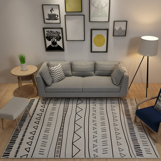 Casual Novelty Rug in Ivory Geometry Stripe Triangle Print Area Rug Polyester Washable Carpet for Home Decoration Brown