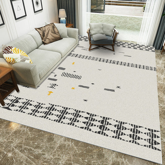 Casual Novelty Rug in Ivory Geometry Diamond Stripe Print Area Rug Polyester Washable Carpet for Living Room Ivory