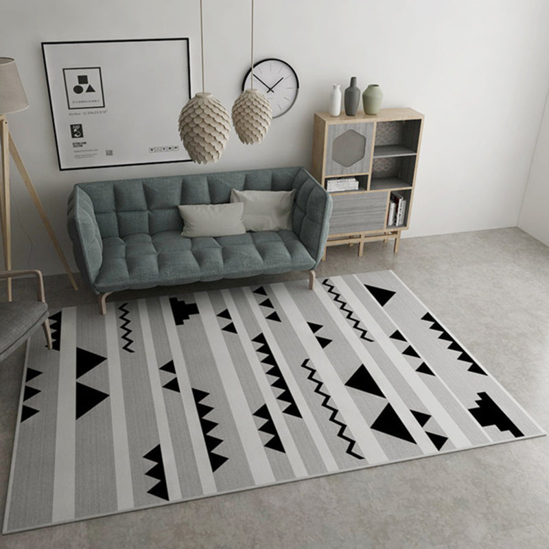 Grey Home Decoration Rug Novelty Geometric Triangle Stripe Pattern Area Rug Polyester Washable Carpet Grey Clearhalo 'Area Rug' 'Rug' 1955749