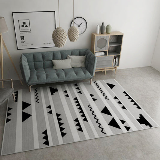 Grey Home Decoration Rug Novelty Geometric Triangle Stripe Pattern Area Rug Polyester Washable Carpet Grey