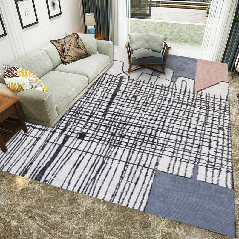 Simple Novelty Rug in White Stripes Geometry Print Area Rug Polyester Washable Carpet for Bedroom Peacock Blue Clearhalo 'Area Rug' 'Rug' 1955765