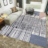 Simple Novelty Rug in White Stripes Geometry Print Area Rug Polyester Washable Carpet for Bedroom Peacock Blue