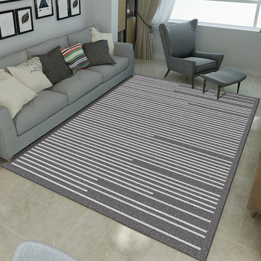 Simple Novelty Rug in Grey Stripes Print Area Rug Polyester Washable Carpet for Living Room