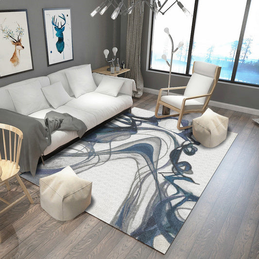 Modern Abstract Pattern Rug White and Blue Polyester Rug Washable Non-Slip Backing Area Rug for Bedroom Blue Clearhalo 'Area Rug' 'Modern' 'Rugs' Rug' 1955818